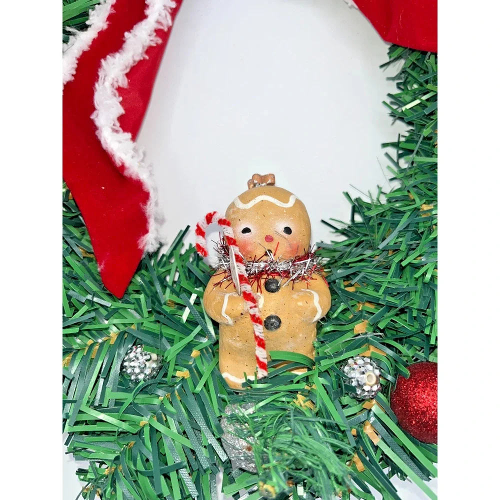 I am the cutest little gingerbread boy Prelit Christmas Wreath Lights Timer OOAK